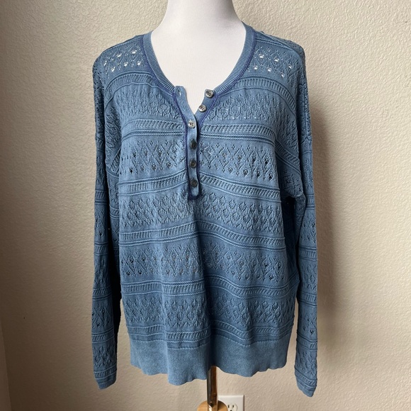 Sundance Sweaters - Sundance Devon Henley Blue Sweater, M Petite